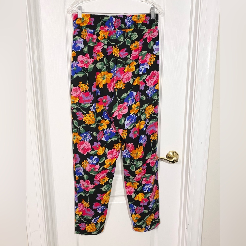 Vintage Gitano Floral Print High Waist Pleated Front Tapered Leg Ankle Pants M - Picture 2 of 8